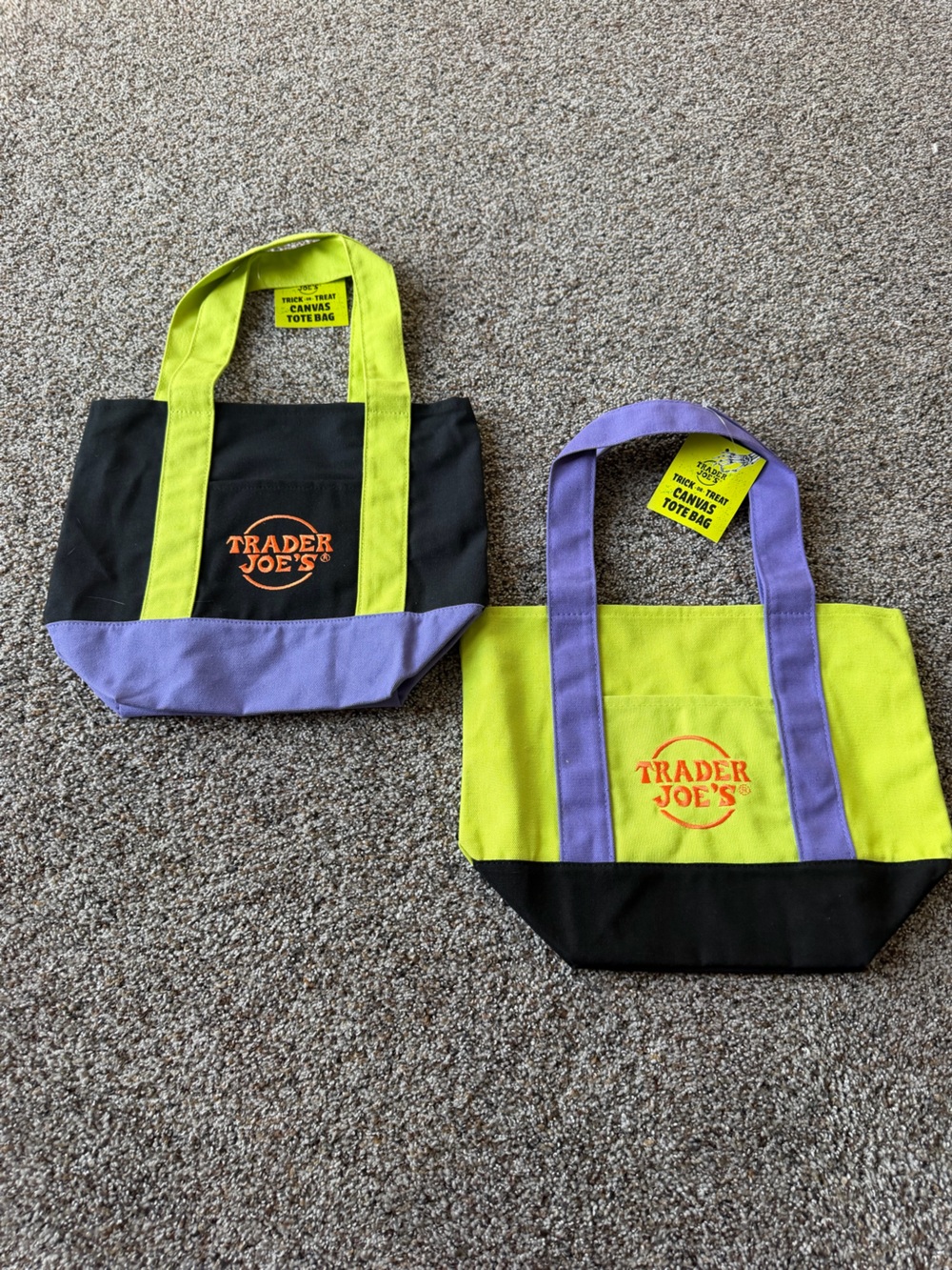 Trader Joe’s Trick or Treat Canvas Mini Tote Bag 2 Pack Halloween NWT